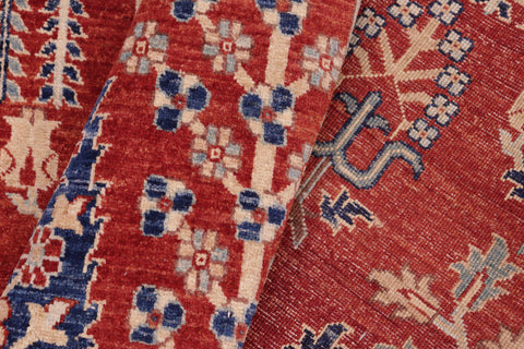 handmade Geometric Kafkaz Red Red Hand Knotted RECTANGLE 100% WOOL area rug 7' x 10'