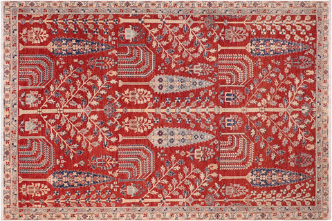handmade Geometric Kafkaz Red Red Hand Knotted RECTANGLE 100% WOOL area rug 7' x 10'