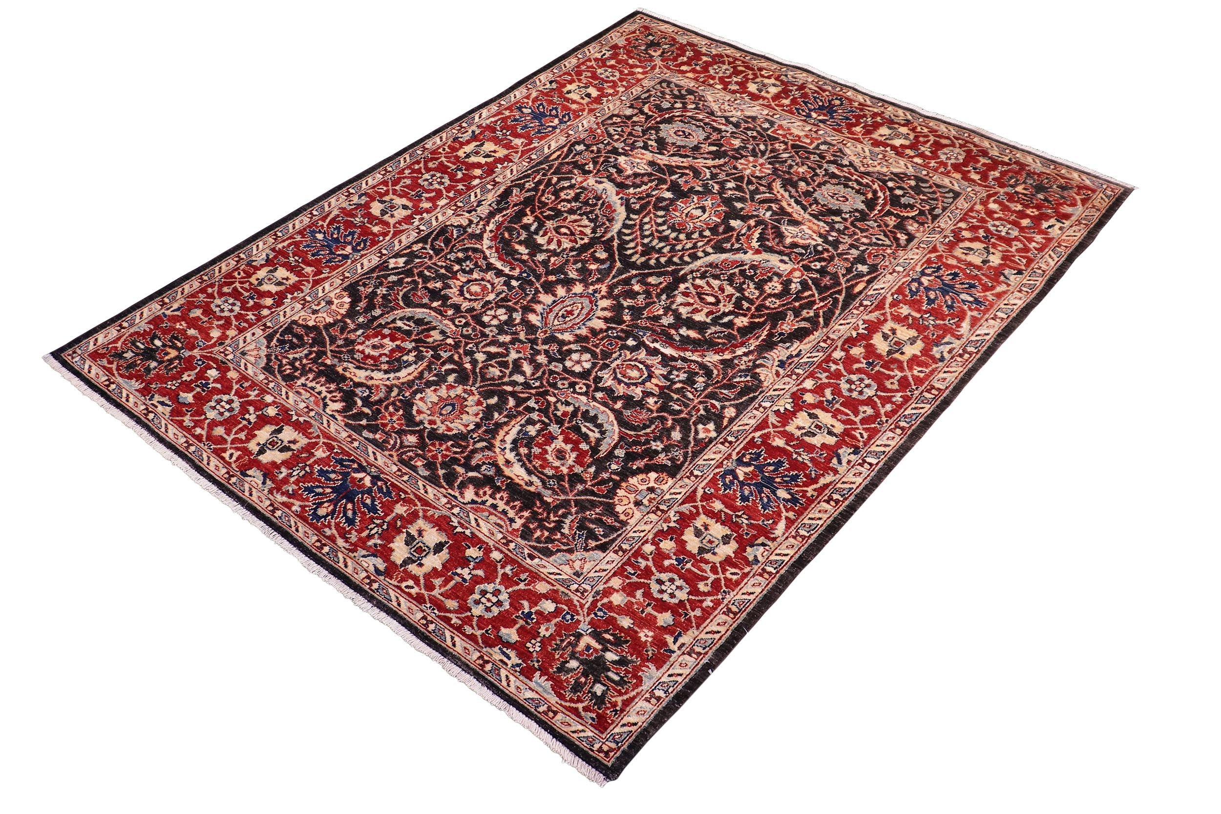 handmade Traditional Kafkaz Black Red Hand Knotted RECTANGLE 100% WOOL area rug 5x8