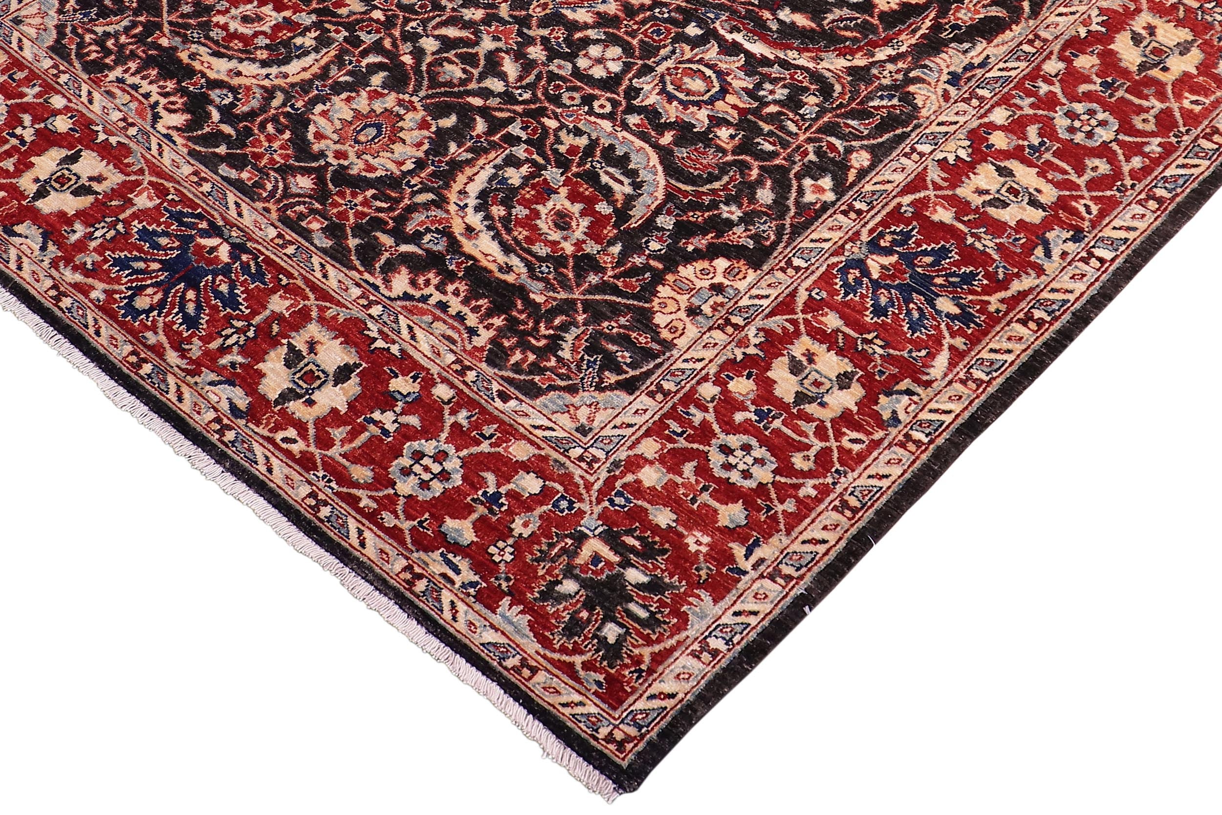 handmade Traditional Kafkaz Black Red Hand Knotted RECTANGLE 100% WOOL area rug 5x8