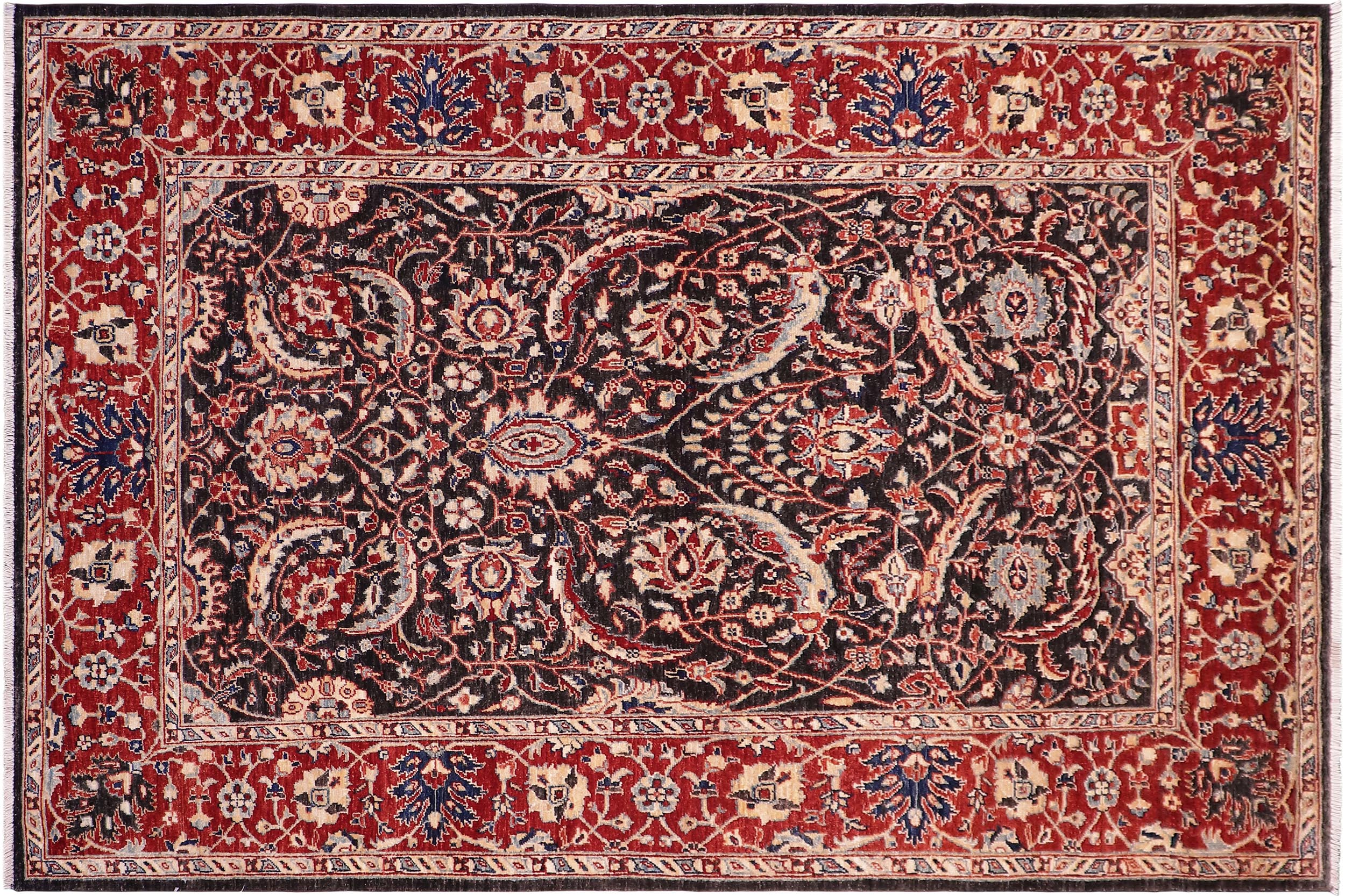 handmade Traditional Kafkaz Black Red Hand Knotted RECTANGLE 100% WOOL area rug 5x8