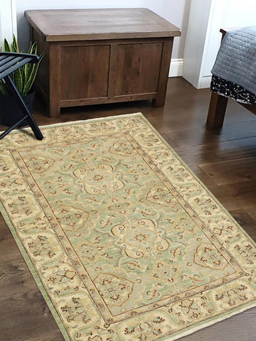 handmade Traditional Kafkaz Lt. Green Ivory Hand Knotted RECTANGLE 100% WOOL area rug 4x6