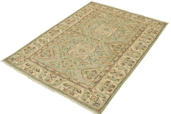 handmade Traditional Kafkaz Lt. Green Ivory Hand Knotted RECTANGLE 100% WOOL area rug 4x6
