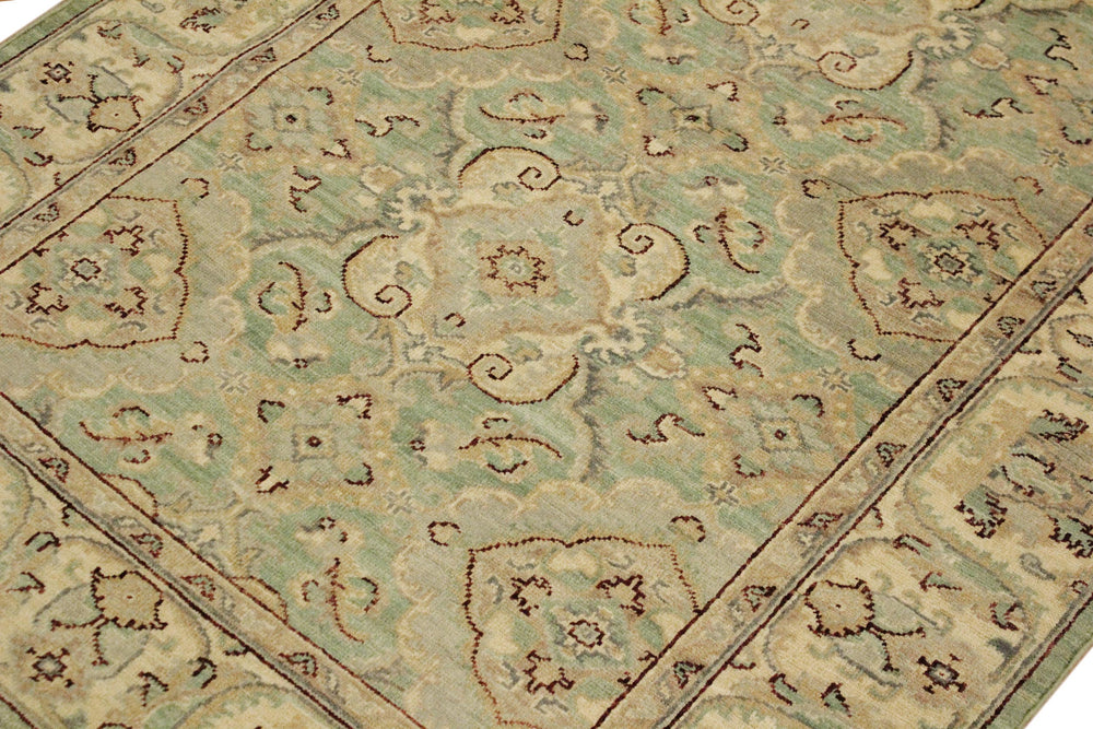 handmade Traditional Kafkaz Lt. Green Ivory Hand Knotted RECTANGLE 100% WOOL area rug 4x6