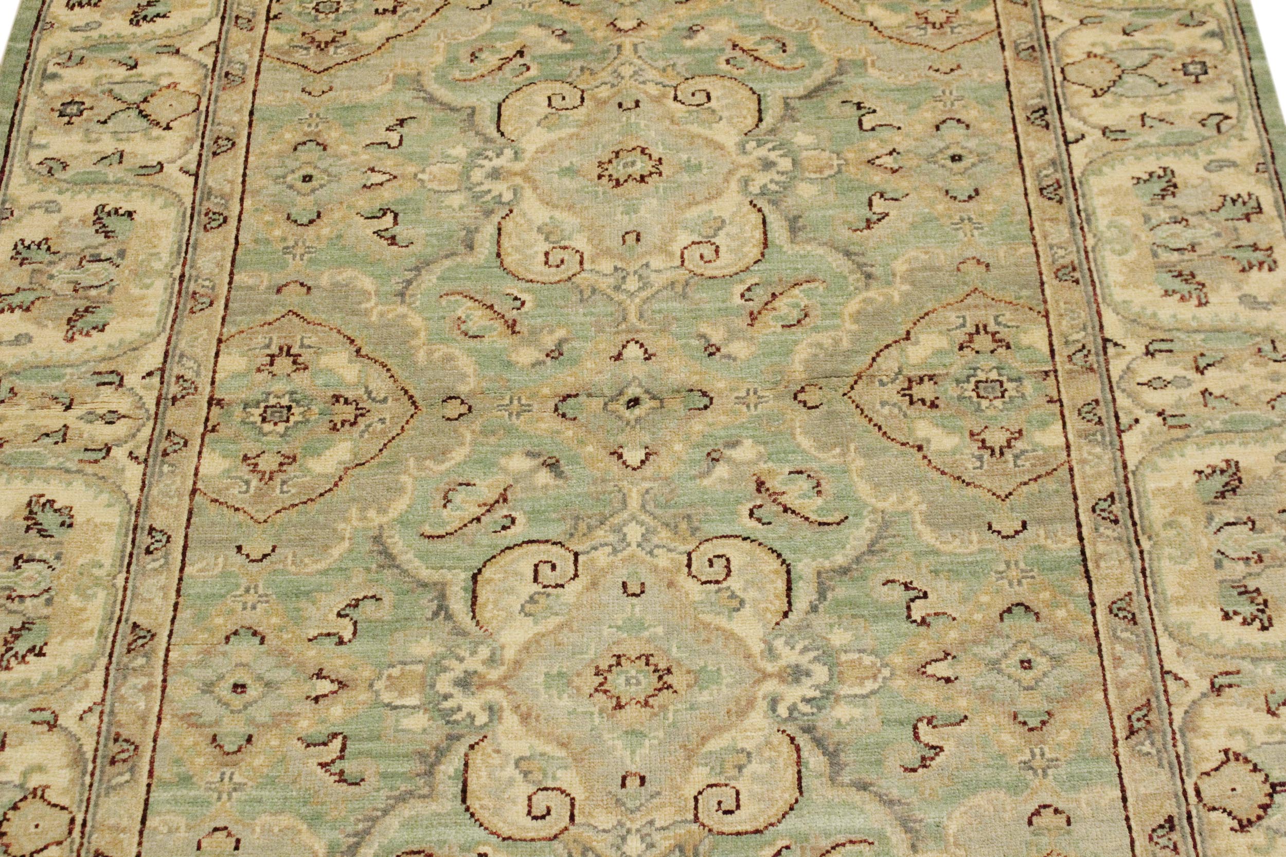handmade Traditional Kafkaz Lt. Green Ivory Hand Knotted RECTANGLE 100% WOOL area rug 4x6