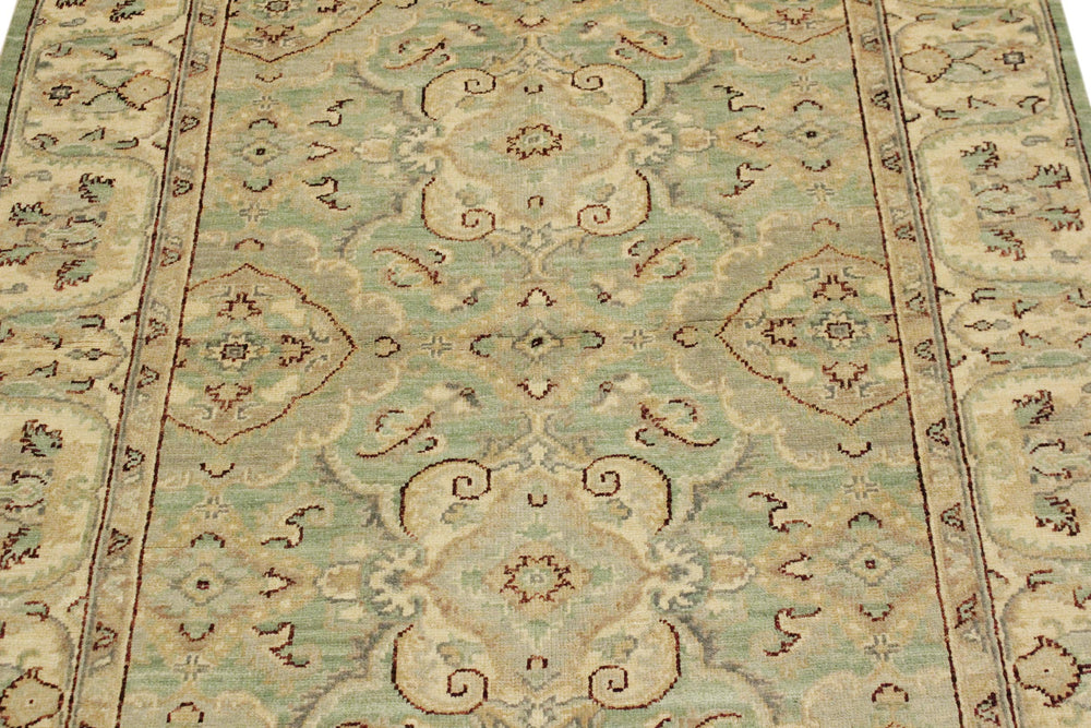handmade Traditional Kafkaz Lt. Green Ivory Hand Knotted RECTANGLE 100% WOOL area rug 4x6