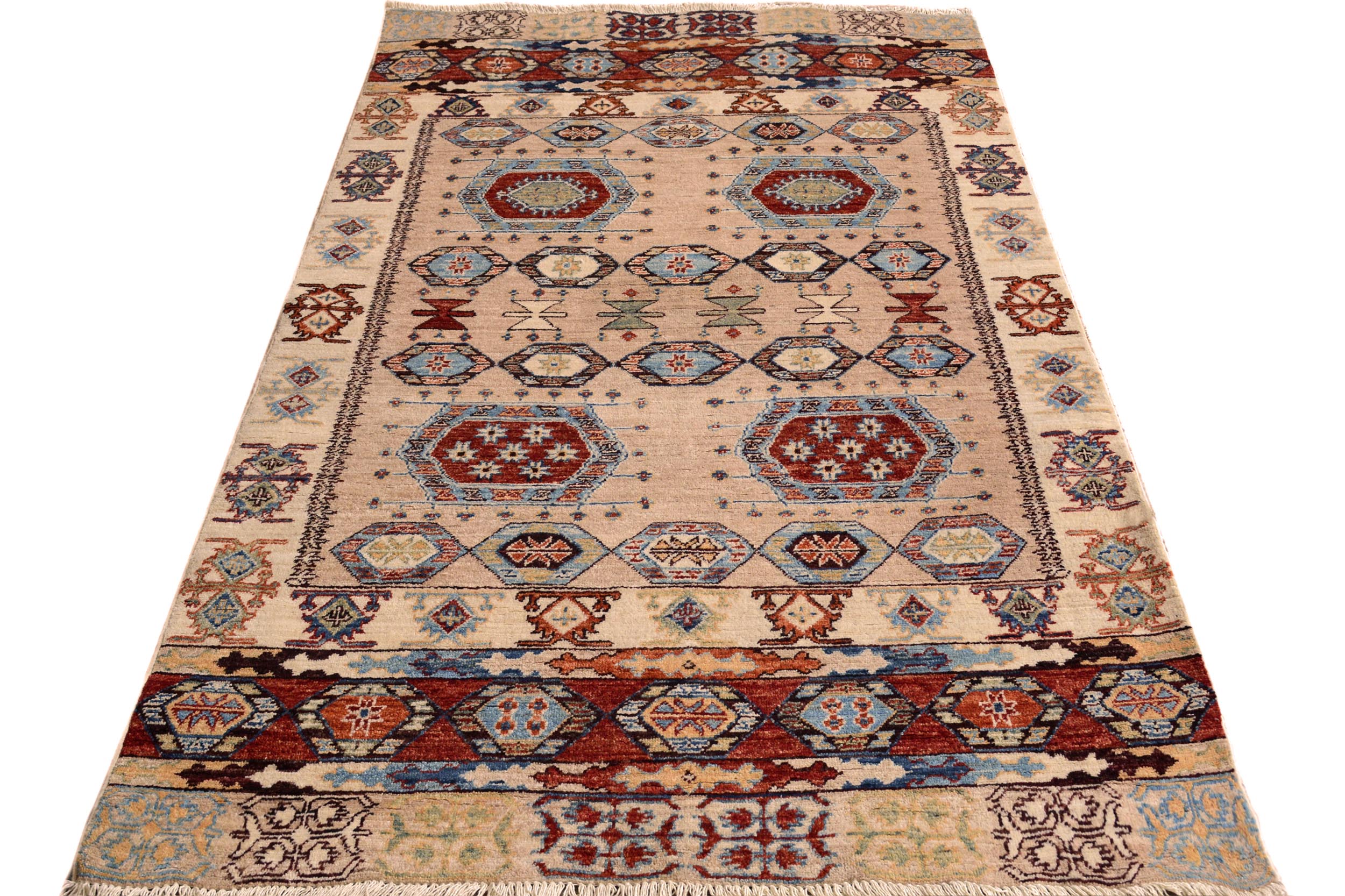 handmade Geometric Kurjean Tan Rust Hand Knotted RECTANGLE 100% WOOL area rug 4x6