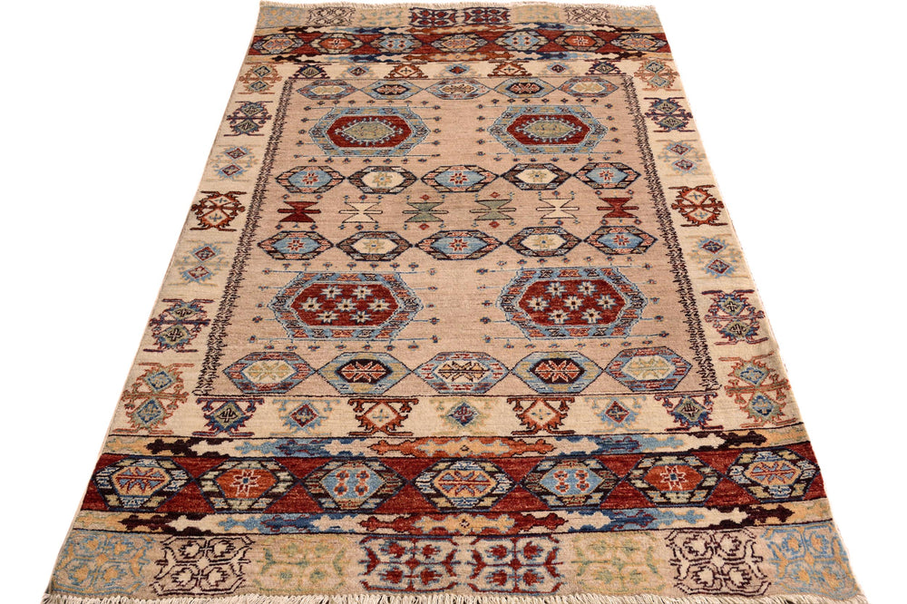 handmade Geometric Kurjean Tan Rust Hand Knotted RECTANGLE 100% WOOL area rug 4x6