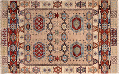 handmade Geometric Kurjean Tan Rust Hand Knotted RECTANGLE 100% WOOL area rug 4x6