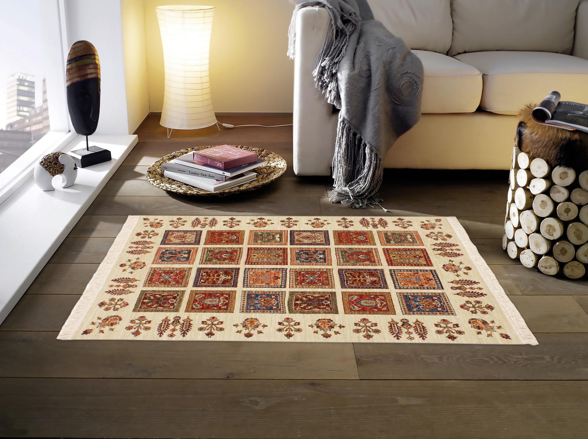handmade Geometric Kurjean Beige Rust Hand Knotted RECTANGLE 100% WOOL area rug 4x6