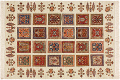 handmade Geometric Kurjean Beige Rust Hand Knotted RECTANGLE 100% WOOL area rug 4x6