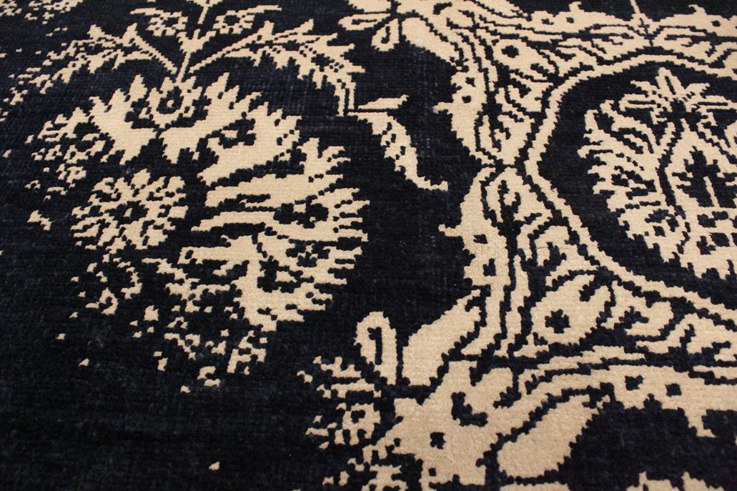 handmade Modern Abstract Blue Ivory Hand Knotted RECTANGLE WOOL&VISCOU area rug 4 x 6