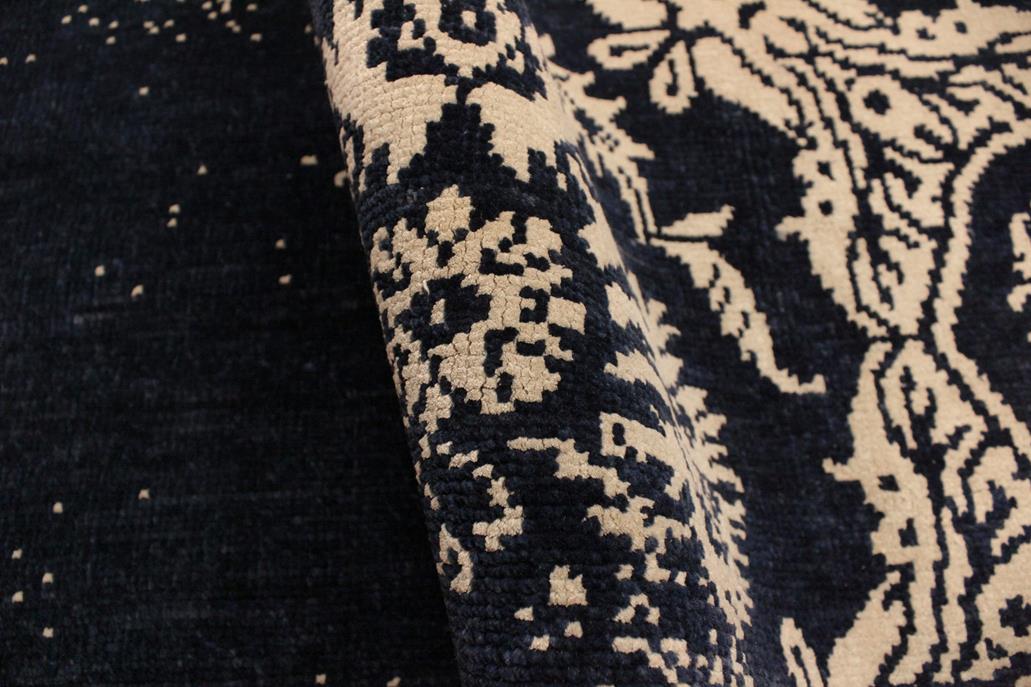 handmade Modern Abstract Blue Ivory Hand Knotted RECTANGLE WOOL&VISCOU area rug 4 x 6