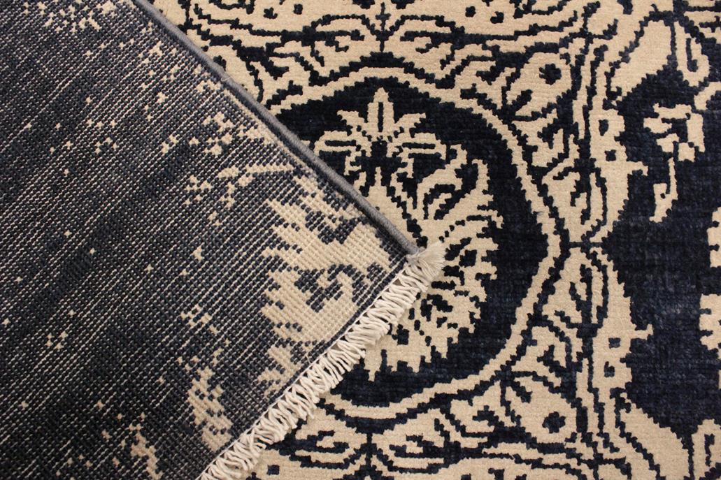 handmade Modern Abstract Blue Ivory Hand Knotted RECTANGLE WOOL&VISCOU area rug 4 x 6