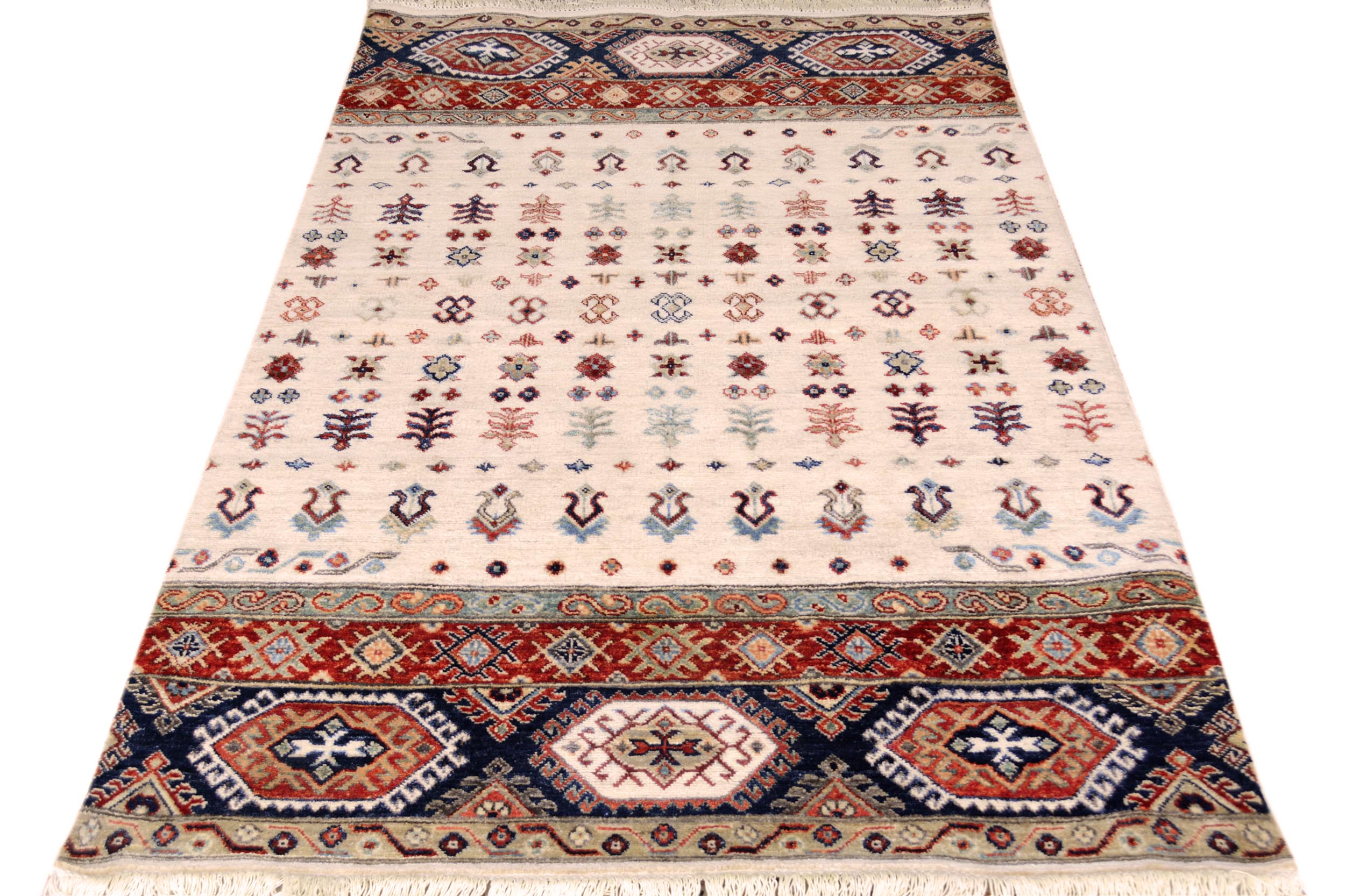 handmade Geometric Kurjean Beige Red Hand Knotted RECTANGLE 100% WOOL area rug 4x6