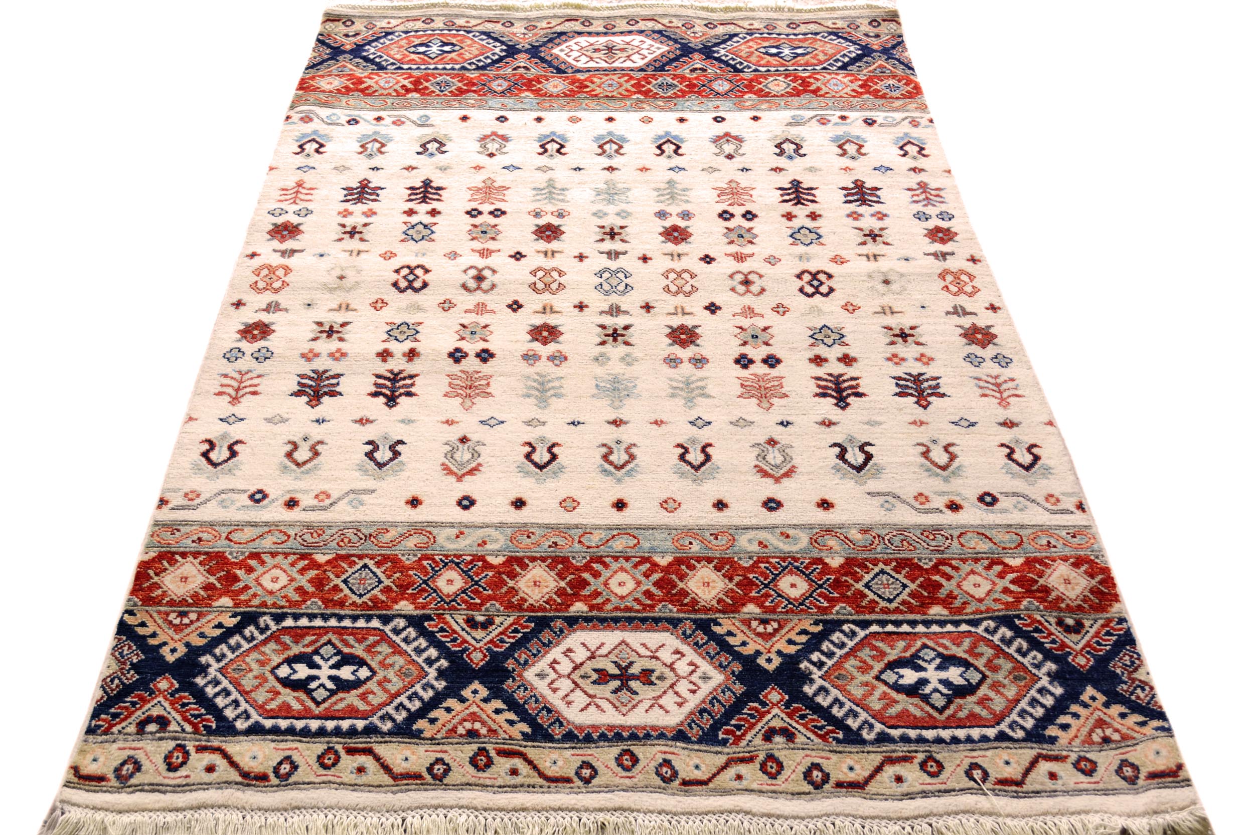 handmade Geometric Kurjean Beige Red Hand Knotted RECTANGLE 100% WOOL area rug 4x6