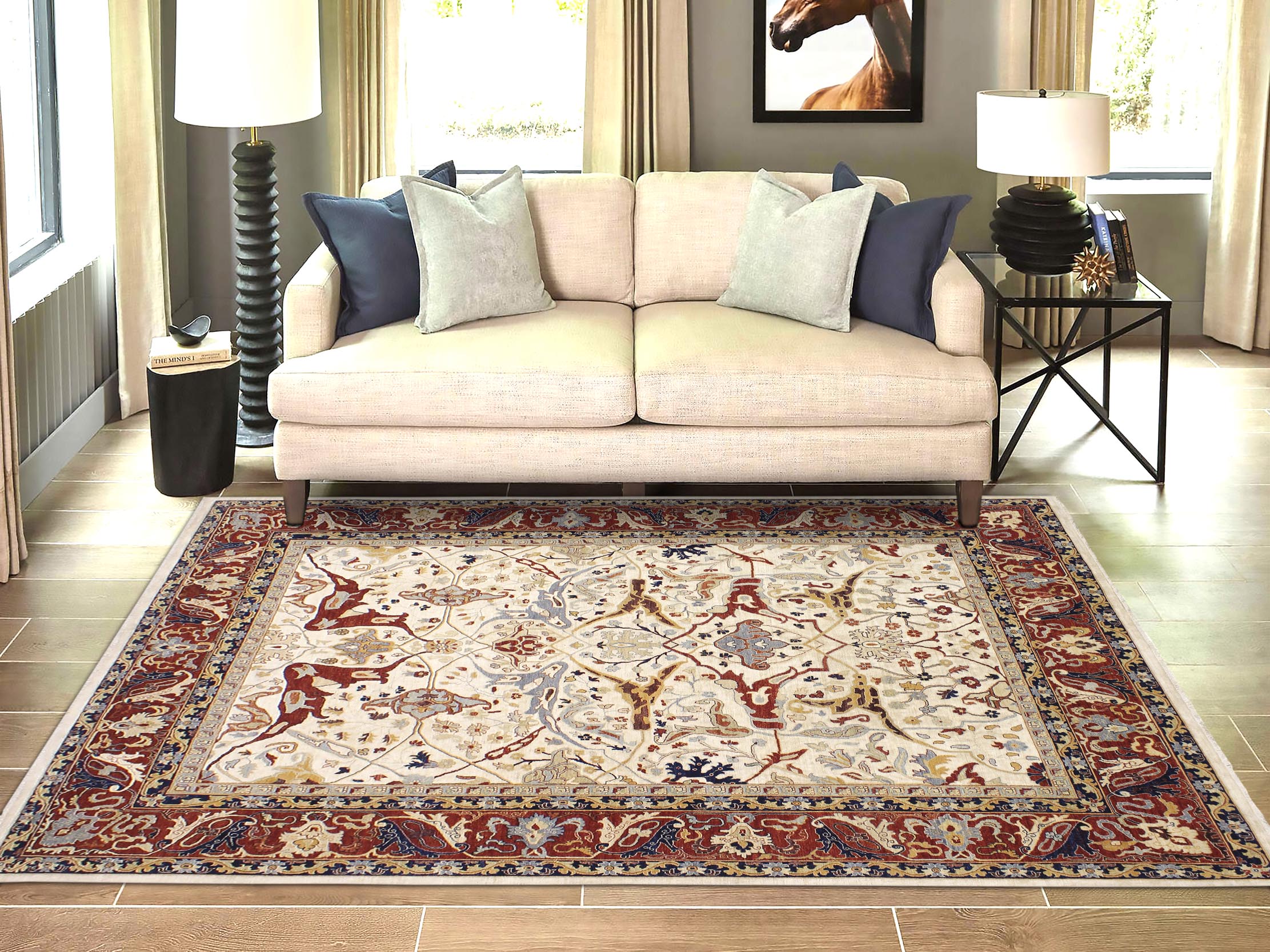 handmade Traditional Kafkaz Ivory Rust Hand Knotted RECTANGLE 100% WOOL area rug 12x15