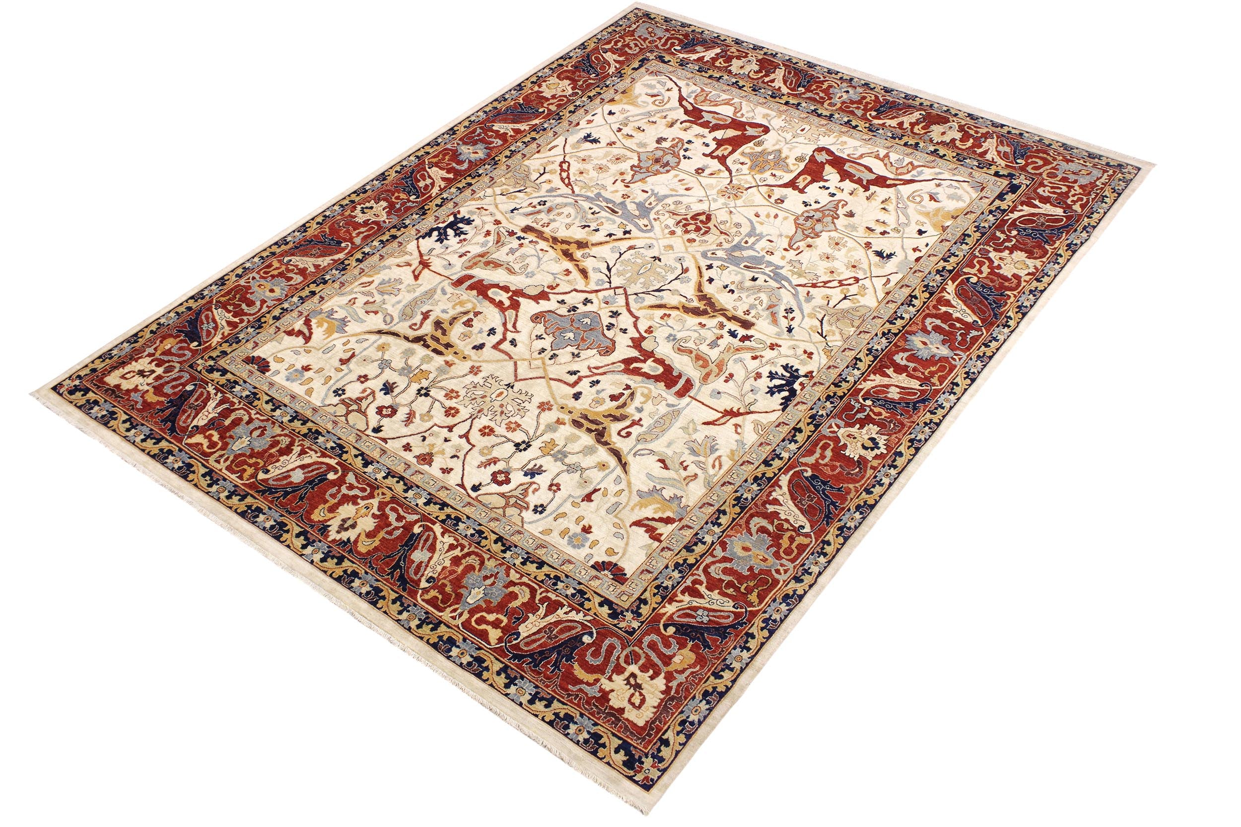 handmade Traditional Kafkaz Ivory Rust Hand Knotted RECTANGLE 100% WOOL area rug 12x15