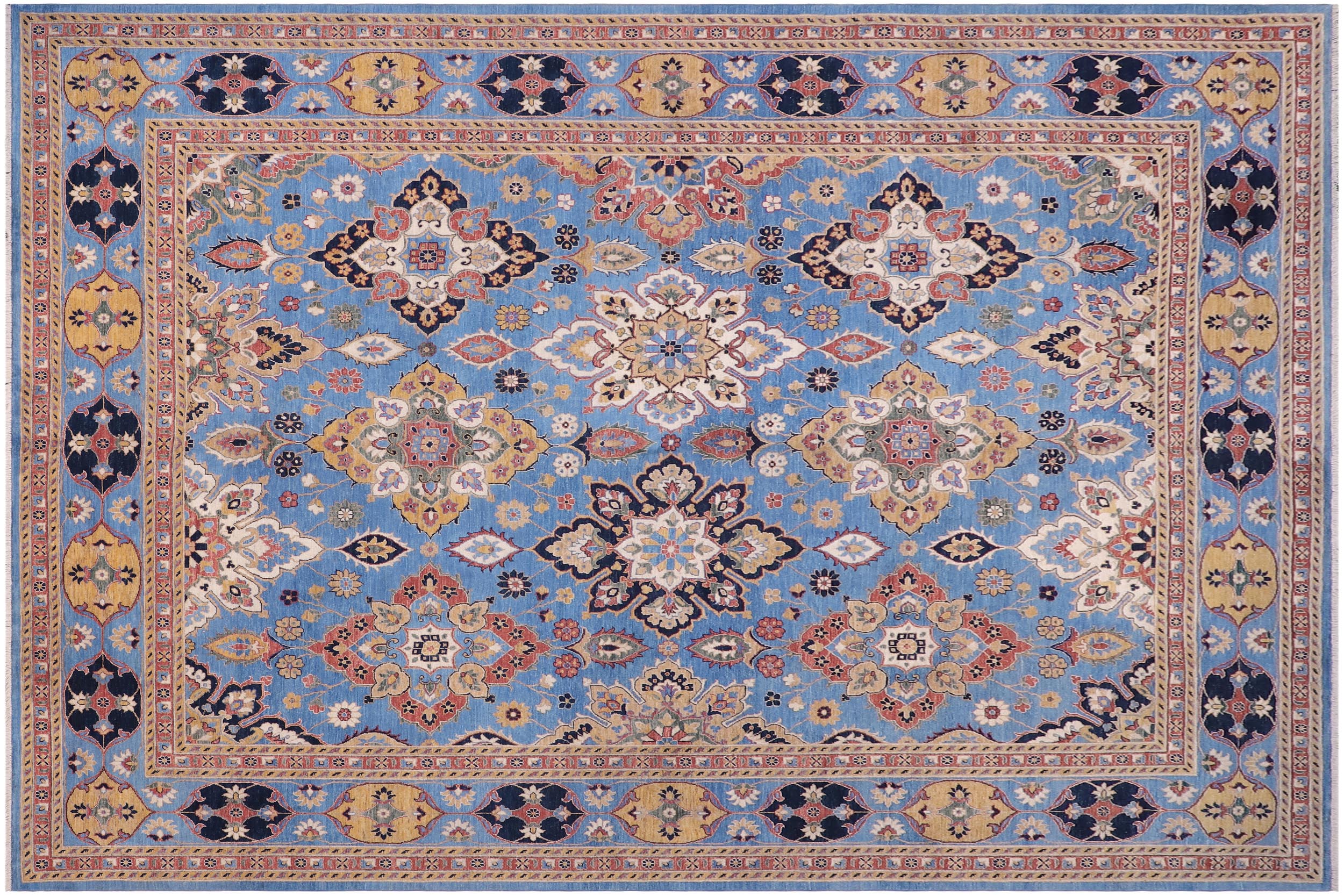 handmade Traditional Kafkaz Lt. Blue Blue Hand Knotted SQUARE 100% WOOL area rug 12x12