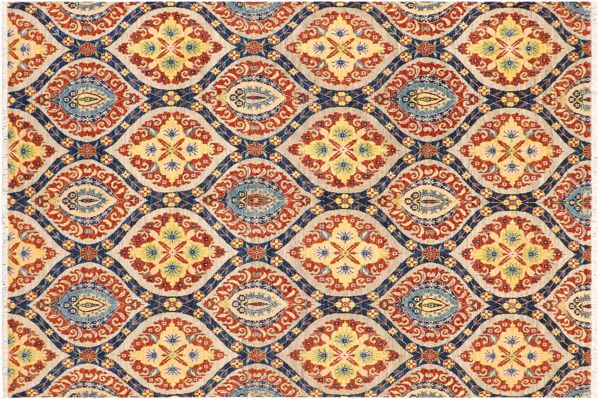 8x10 hand knotted modern wool rug in blue and gray - Eclectic Afton
