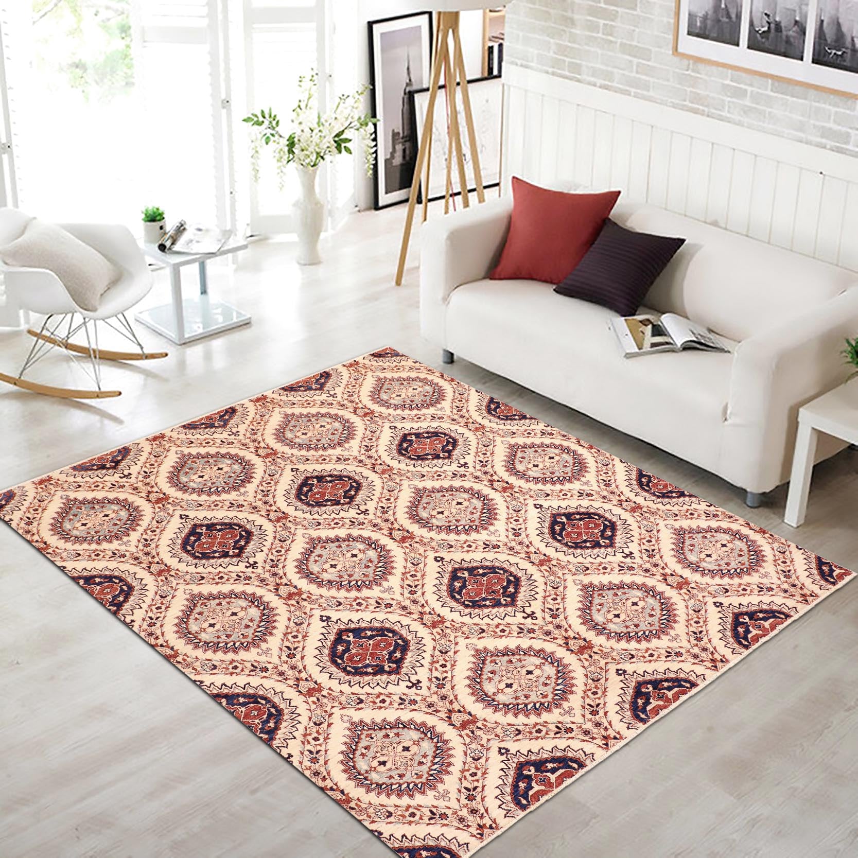 handmade Modern Kafkaz Beige Blue Hand Knotted RECTANGLE 100% WOOL area rug 8' x 10'