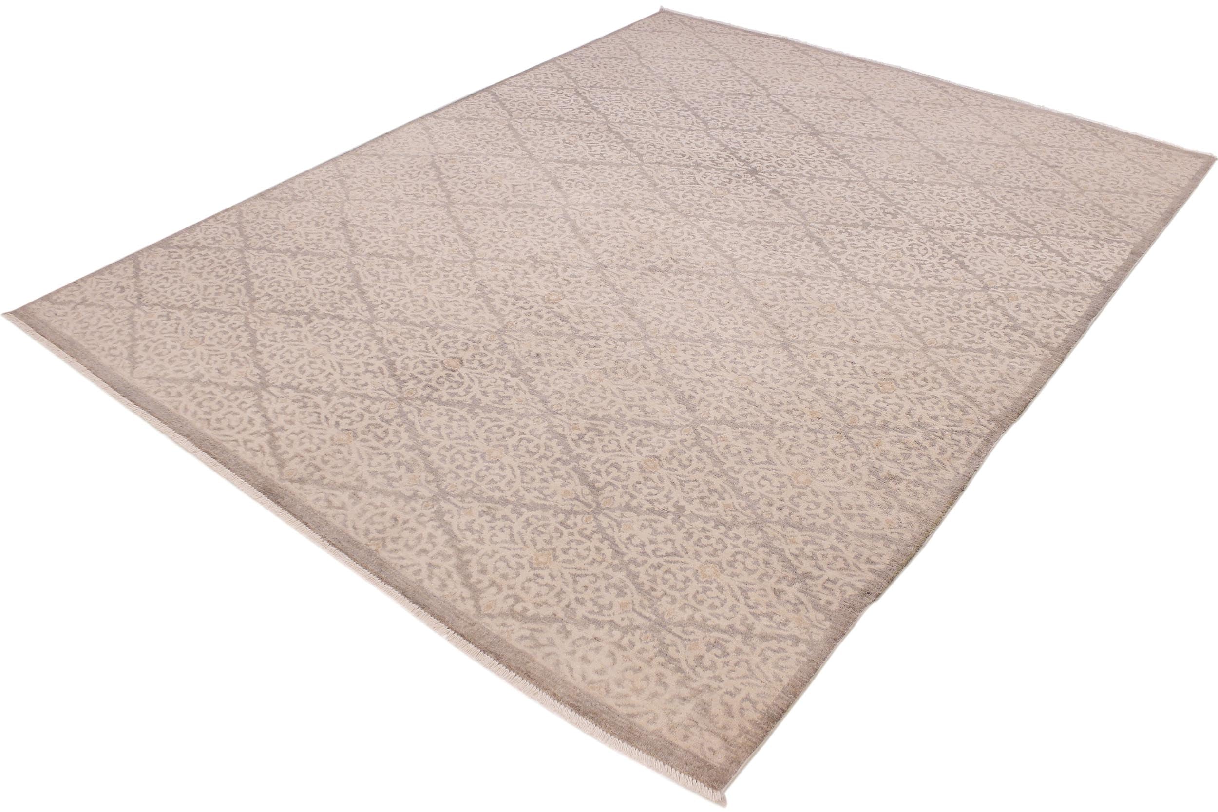 handmade Modern Kafkaz Gray Ivory Hand Knotted RECTANGLE 100% WOOL area rug 8' x 10'