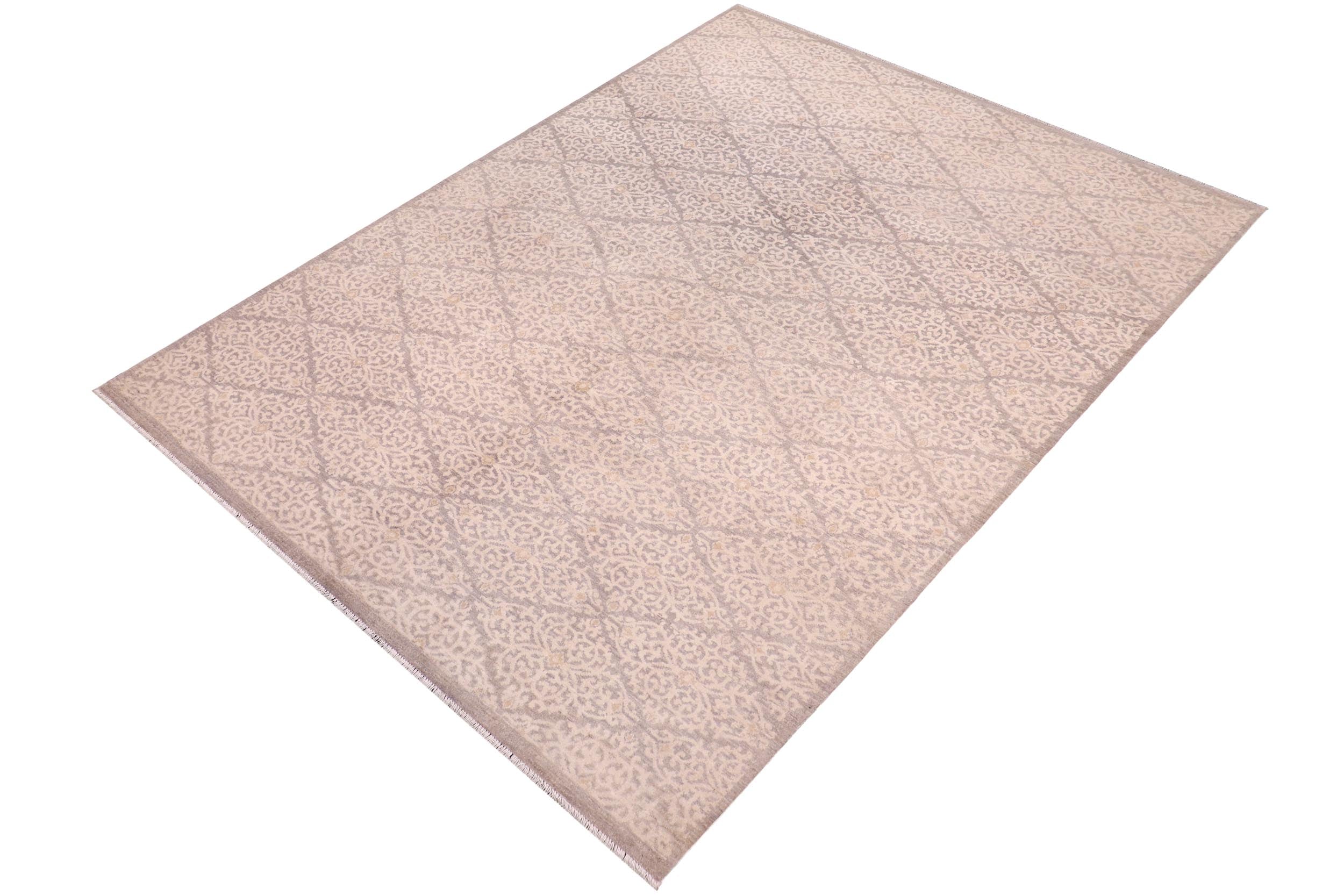 handmade Modern Kafkaz Gray Ivory Hand Knotted RECTANGLE 100% WOOL area rug 8' x 10'