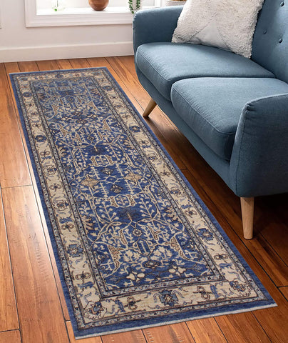 handmade Traditional Kafkaz Lt. Blue Ivory Hand Knotted RUNNER 100% WOOL area rug 3' x 9'