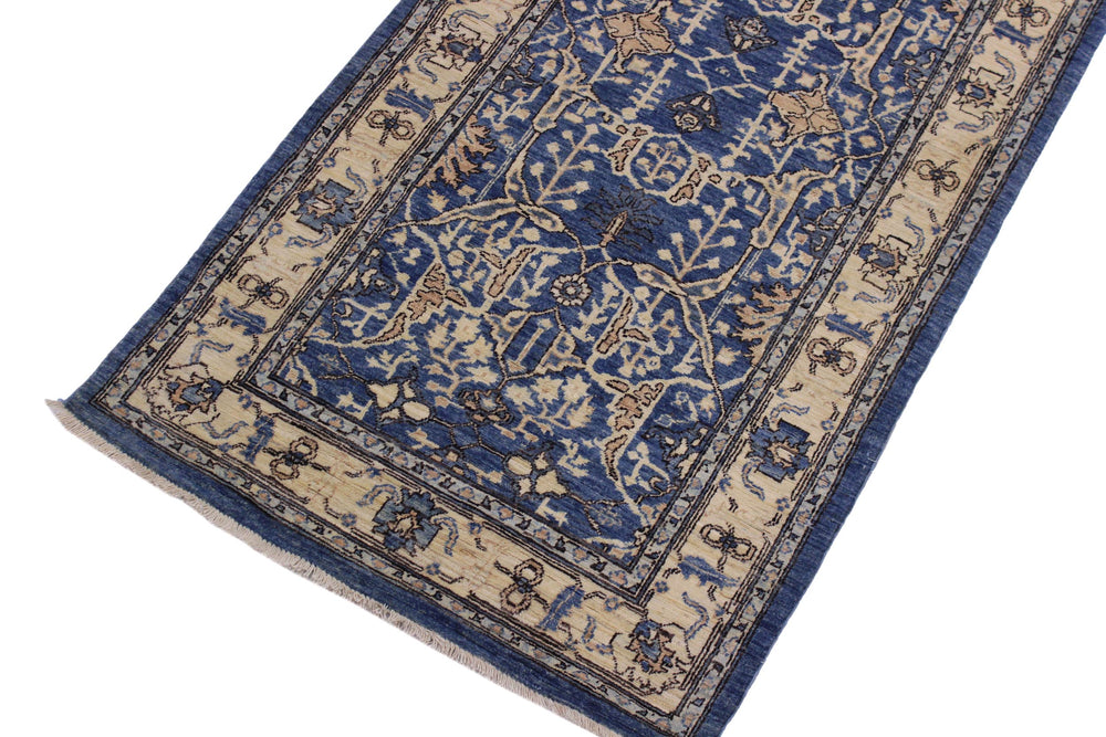 handmade Traditional Kafkaz Lt. Blue Ivory Hand Knotted RUNNER 100% WOOL area rug 3' x 9'