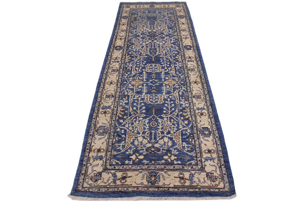 handmade Traditional Kafkaz Lt. Blue Ivory Hand Knotted RUNNER 100% WOOL area rug 3' x 9'