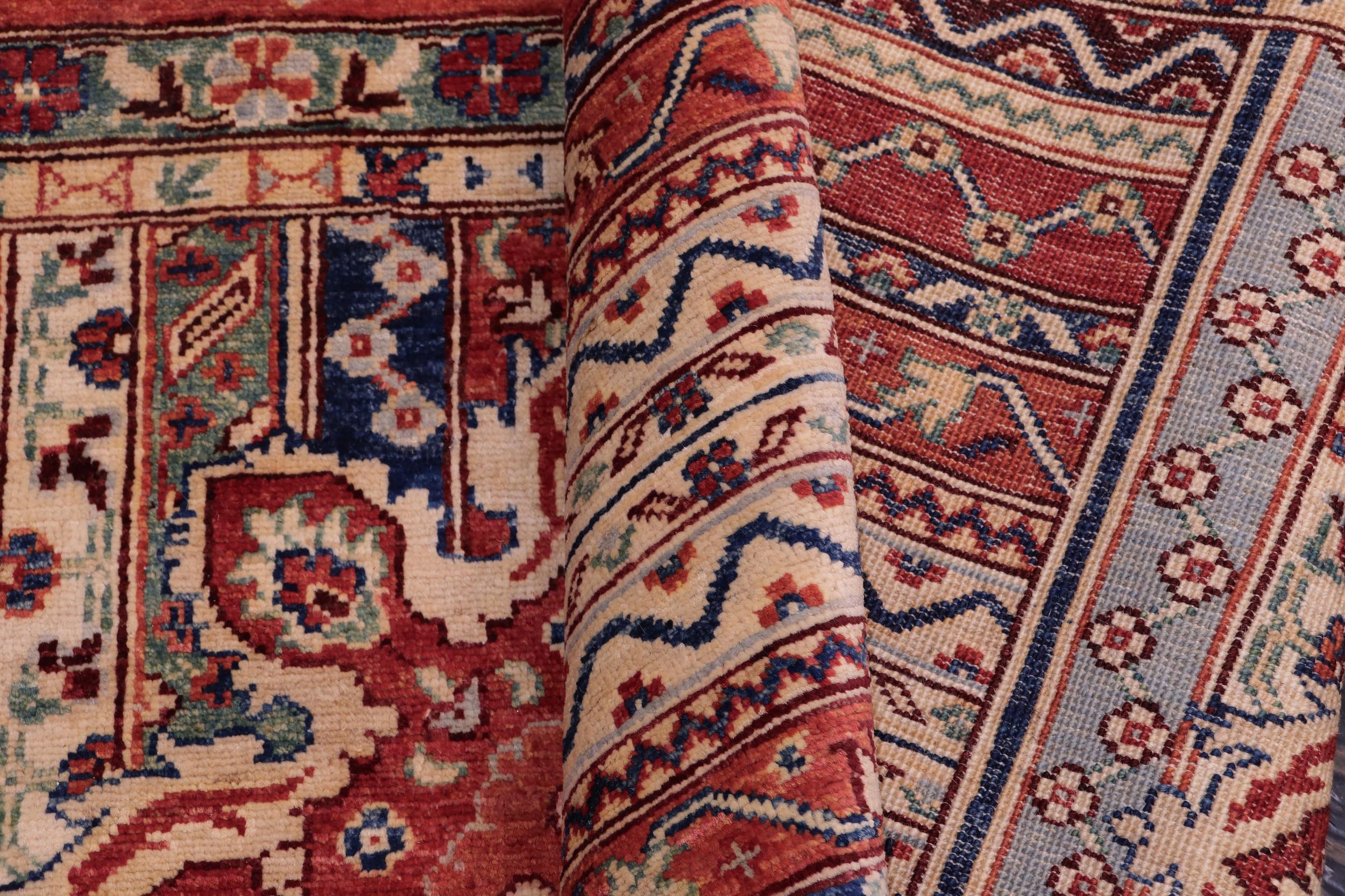 handmade Geometric Kurjean Red Beige Hand Knotted RECTANGLE 100% WOOL area rug 5x7