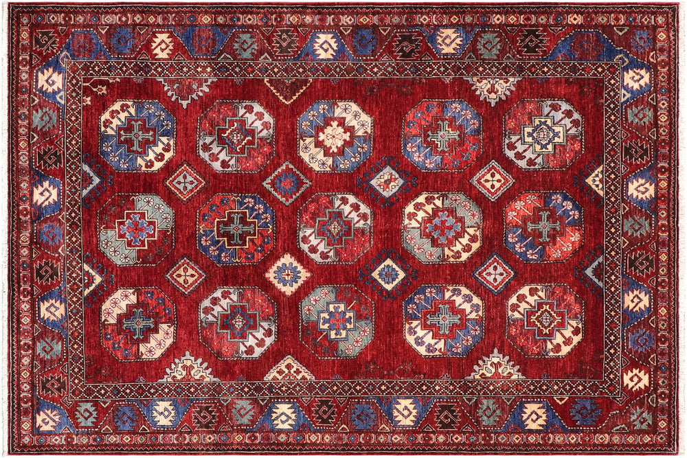 handmade Transitional Kafkaz Red Rust Hand Knotted RECTANGLE 100% WOOL area rug 6' x 8'