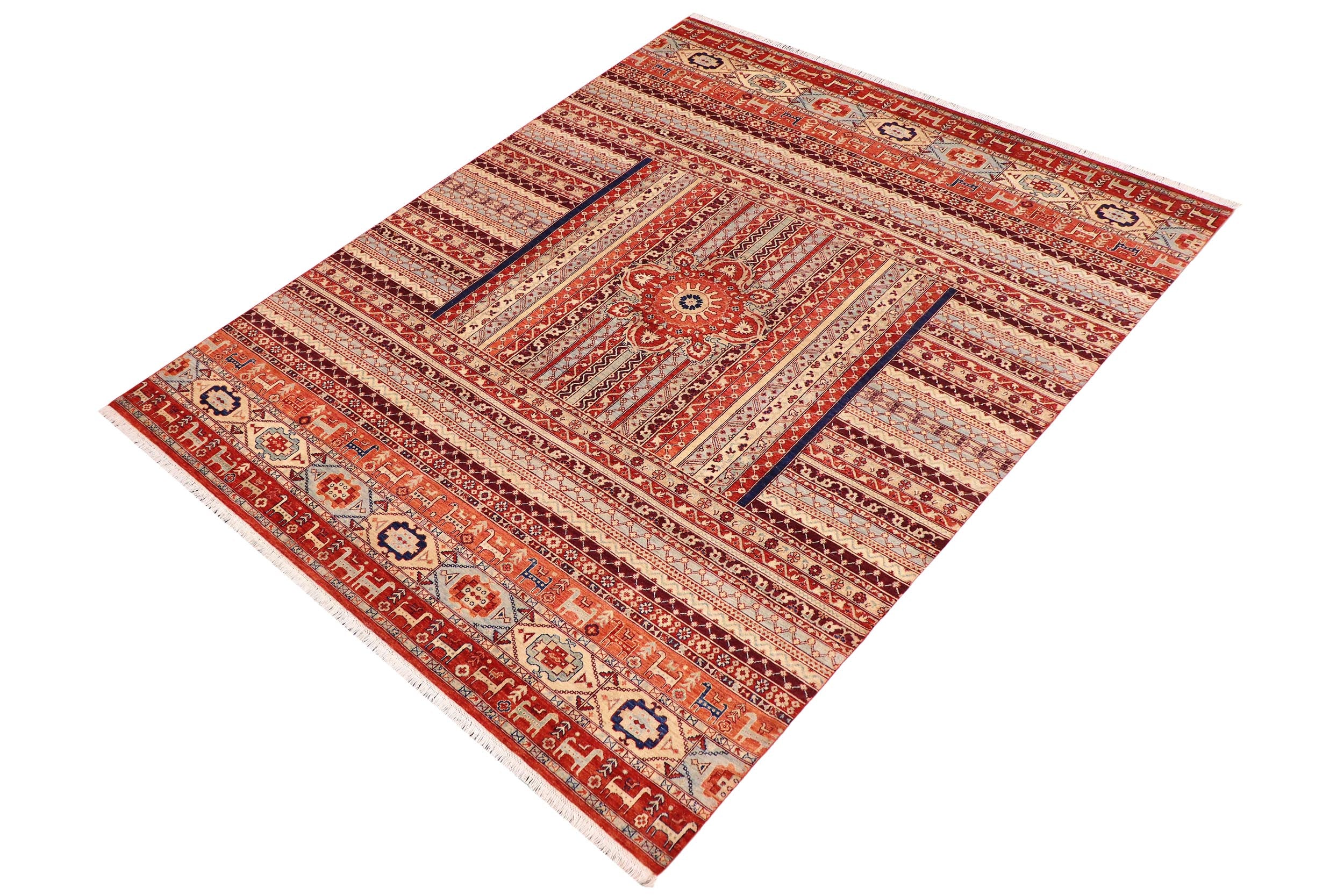 handmade Geometric Kurjean Burntorange Blue Hand Knotted RECTANGLE 100% WOOL area rug 9x12