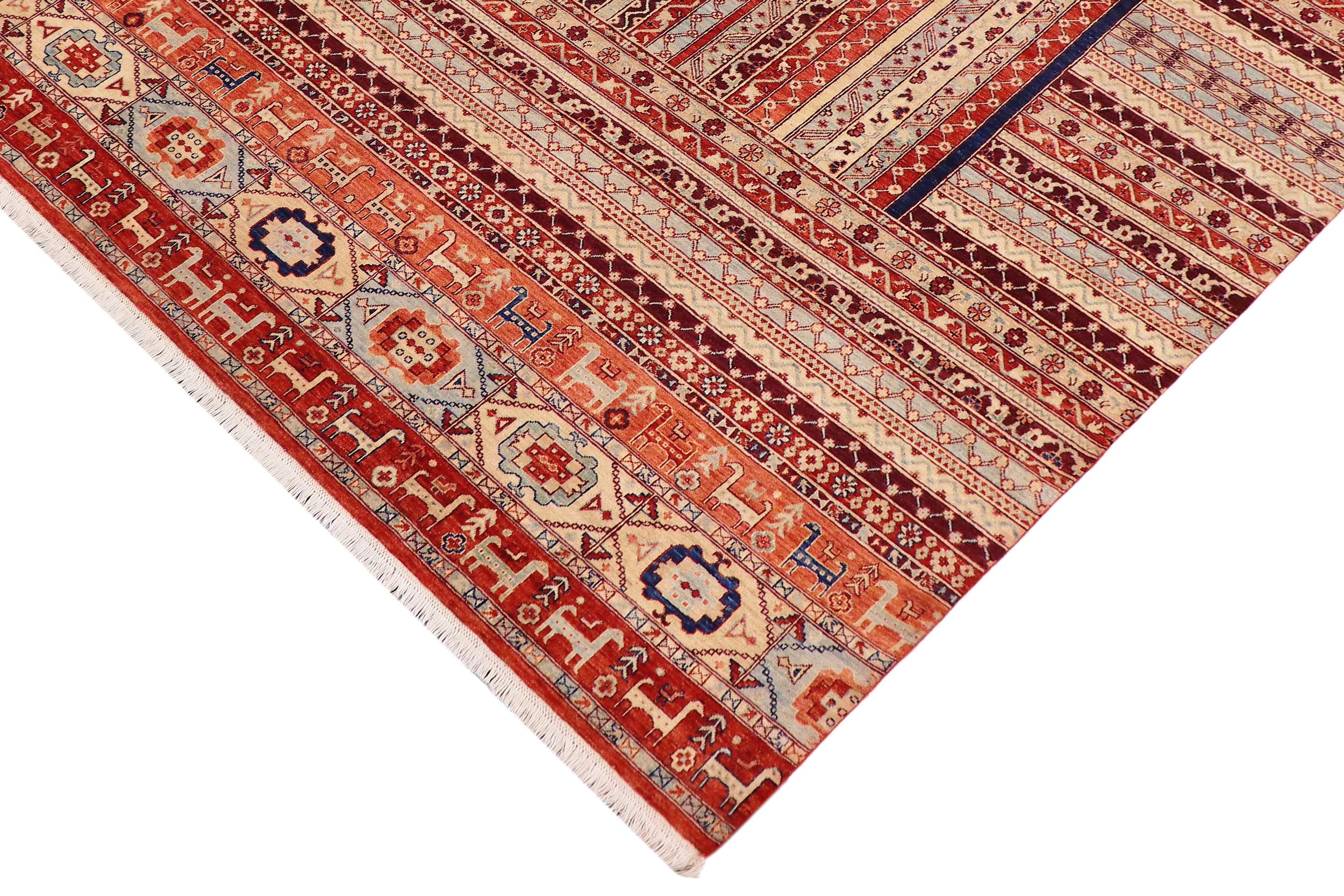 handmade Geometric Kurjean Burntorange Blue Hand Knotted RECTANGLE 100% WOOL area rug 9x12