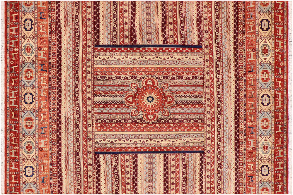 handmade Geometric Kurjean Burntorange Blue Hand Knotted RECTANGLE 100% WOOL area rug 9x12