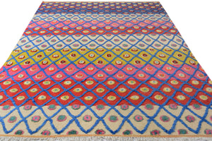handmade Geometric Moroccan Hi Beige Red Hand Knotted RECTANGLE 100% WOOL area rug 8' x 10'