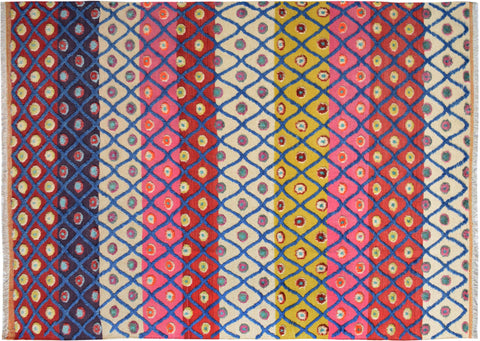 handmade Geometric Moroccan Hi Beige Red Hand Knotted RECTANGLE 100% WOOL area rug 8' x 10'