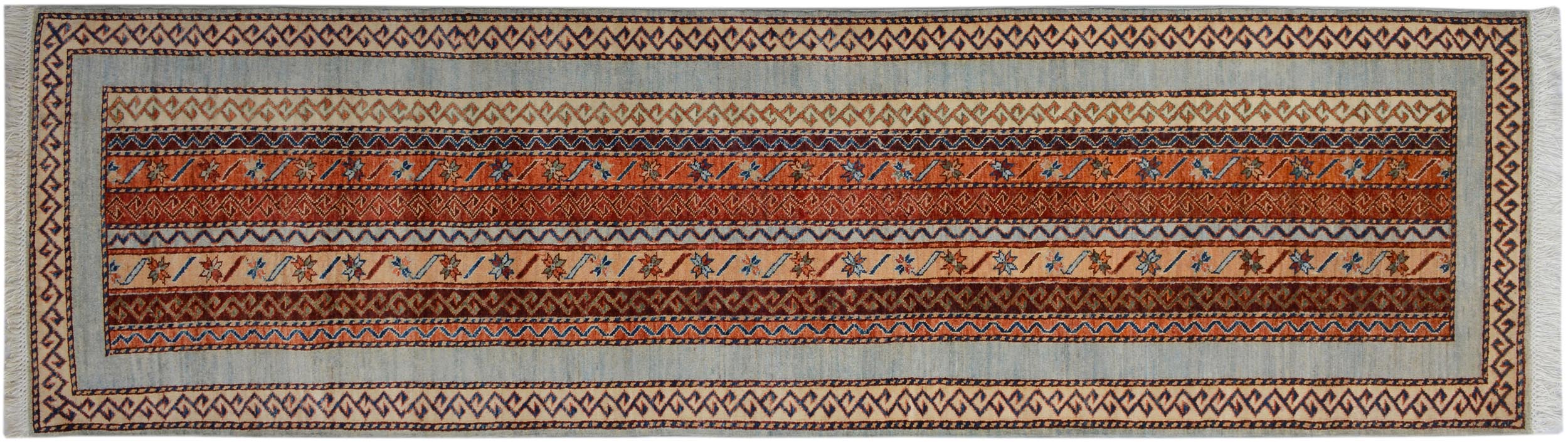 handmade Transitional Shawl Lt. Blue Ivory Hand Knotted RUNNER 100% WOOL area rug 2.6x9