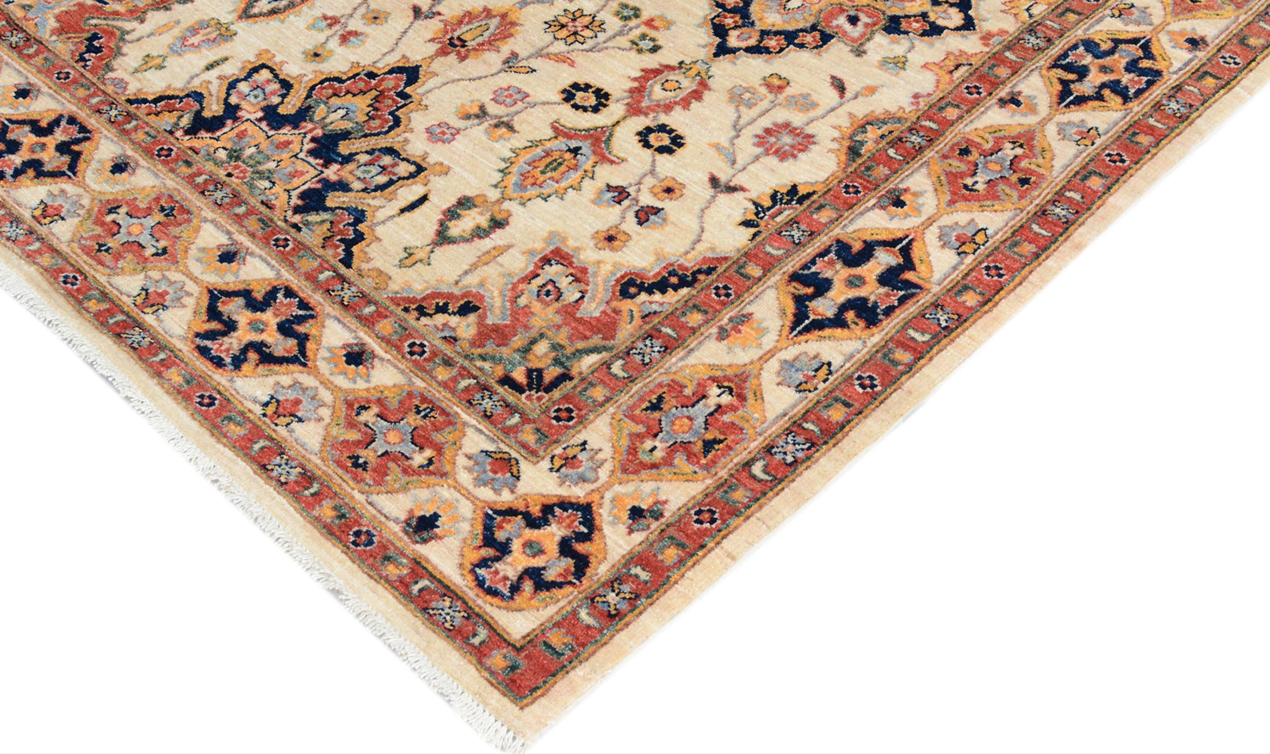 handmade Traditional Kafkaz Ivory Blue Hand Knotted RECTANGLE 100% WOOL area rug 5x7