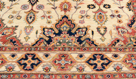 Bohemian Ziegler Cruz Ivory/Blue Hand Knotted Wool Rug - 5'1'' x 6'10''