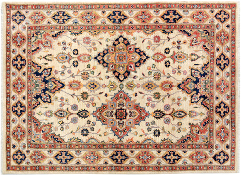 Bohemian Ziegler Cruz Ivory/Blue Hand Knotted Wool Rug - 5'1'' x 6'10''