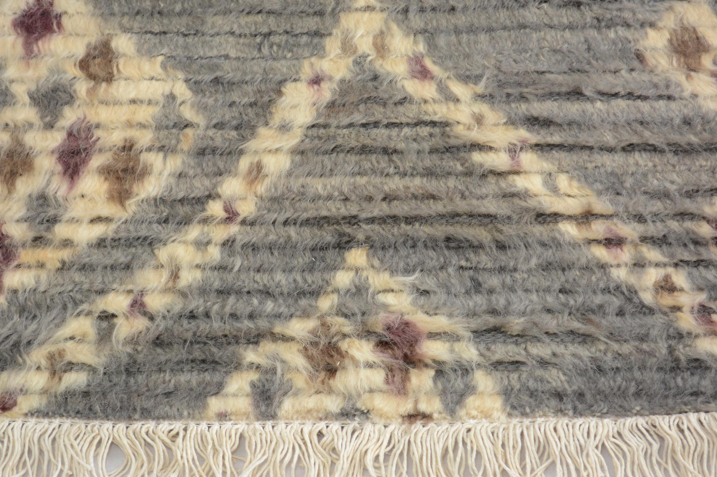 handmade Geometric Moroccan Gray Ivory Hand Knotted RECTANGLE 100% WOOL area rug 4' x 6'