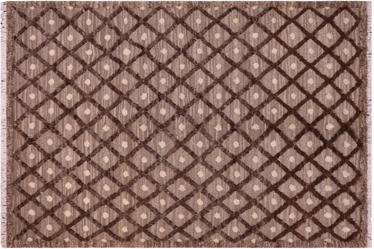 8x10 hand knotted Moroccan style wool rug in brown and tan - Moroccan Tribal Antone