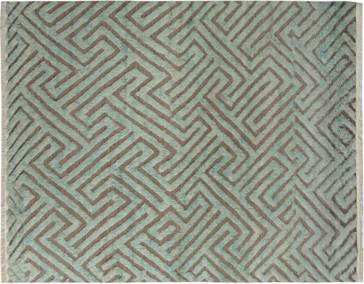 8x10 hand knotted Moroccan style wool rug in gray and green - Moroccan Rustic Jerrold