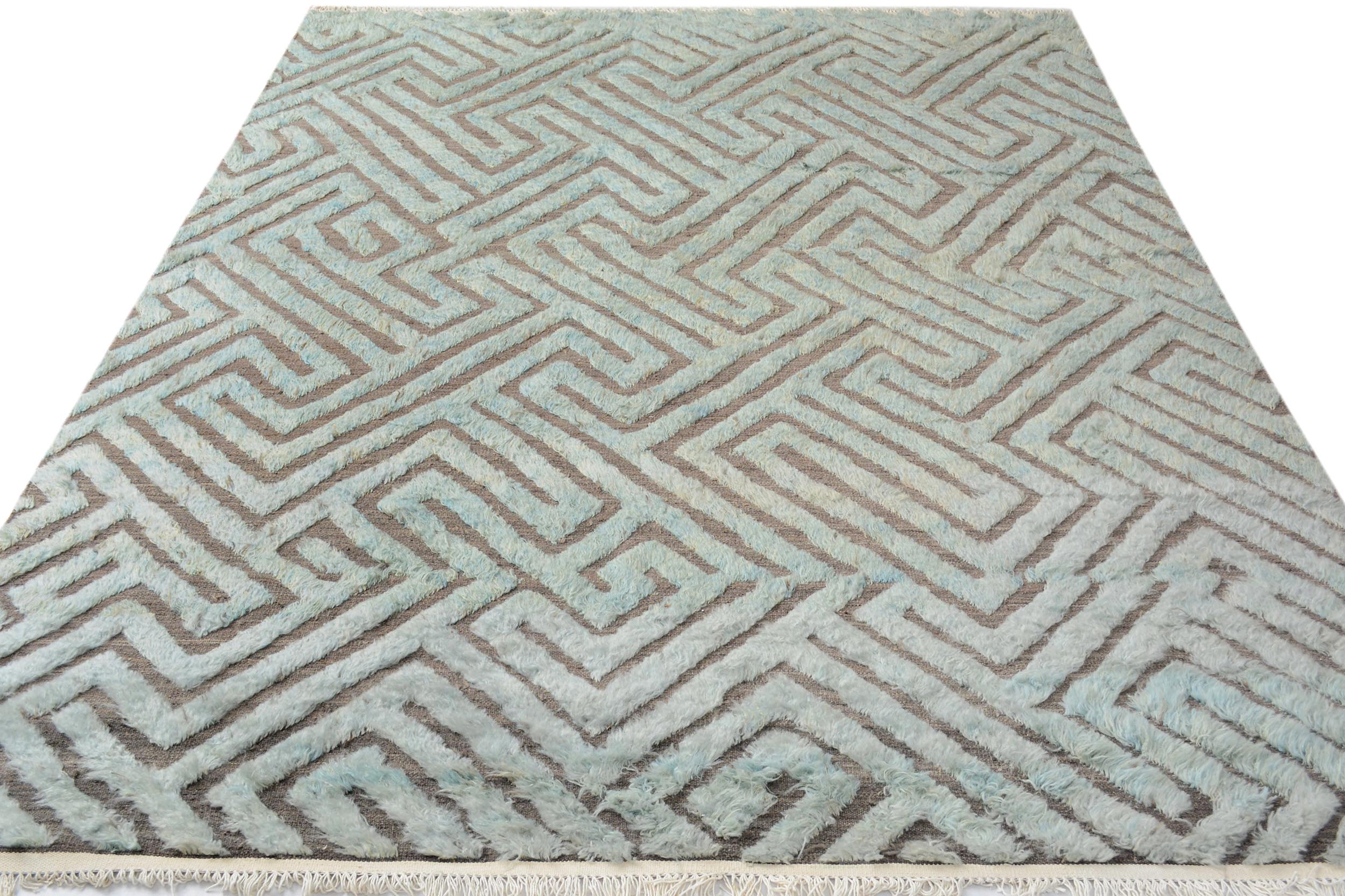 handmade Geometric Moroccan Hi Gray Green Hand Knotted RECTANGLE 100% WOOL area rug 8' x 10'