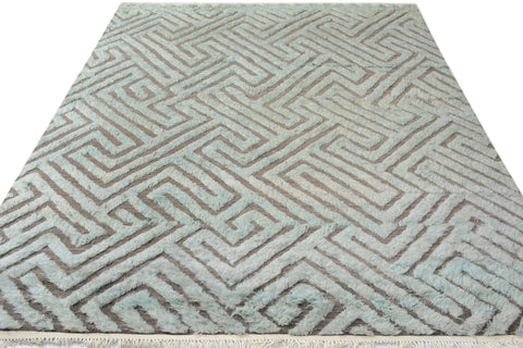 handmade Geometric Moroccan Hi Gray Green Hand Knotted RECTANGLE 100% WOOL area rug 8' x 10'