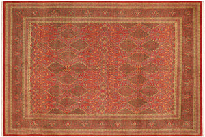 8x10 hand knotted Vegetable Dyed wool rug in rust and green - Emelina