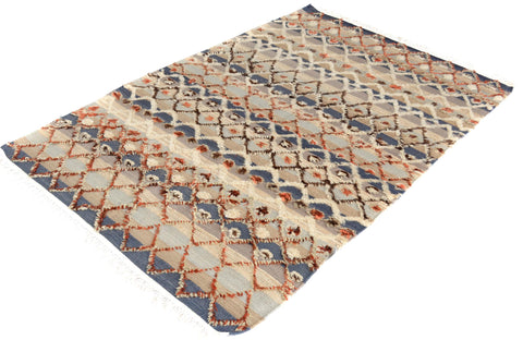 handmade Geometric Moroccan Hi Blue Gray Hand Knotted RECTANGLE 100% WOOL area rug 5' x 7'