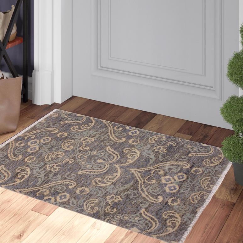 handmade Modern Kafkaz Gray Gray Hand Knotted RECTANGLE WOOL&SILK area rug 2 x 3