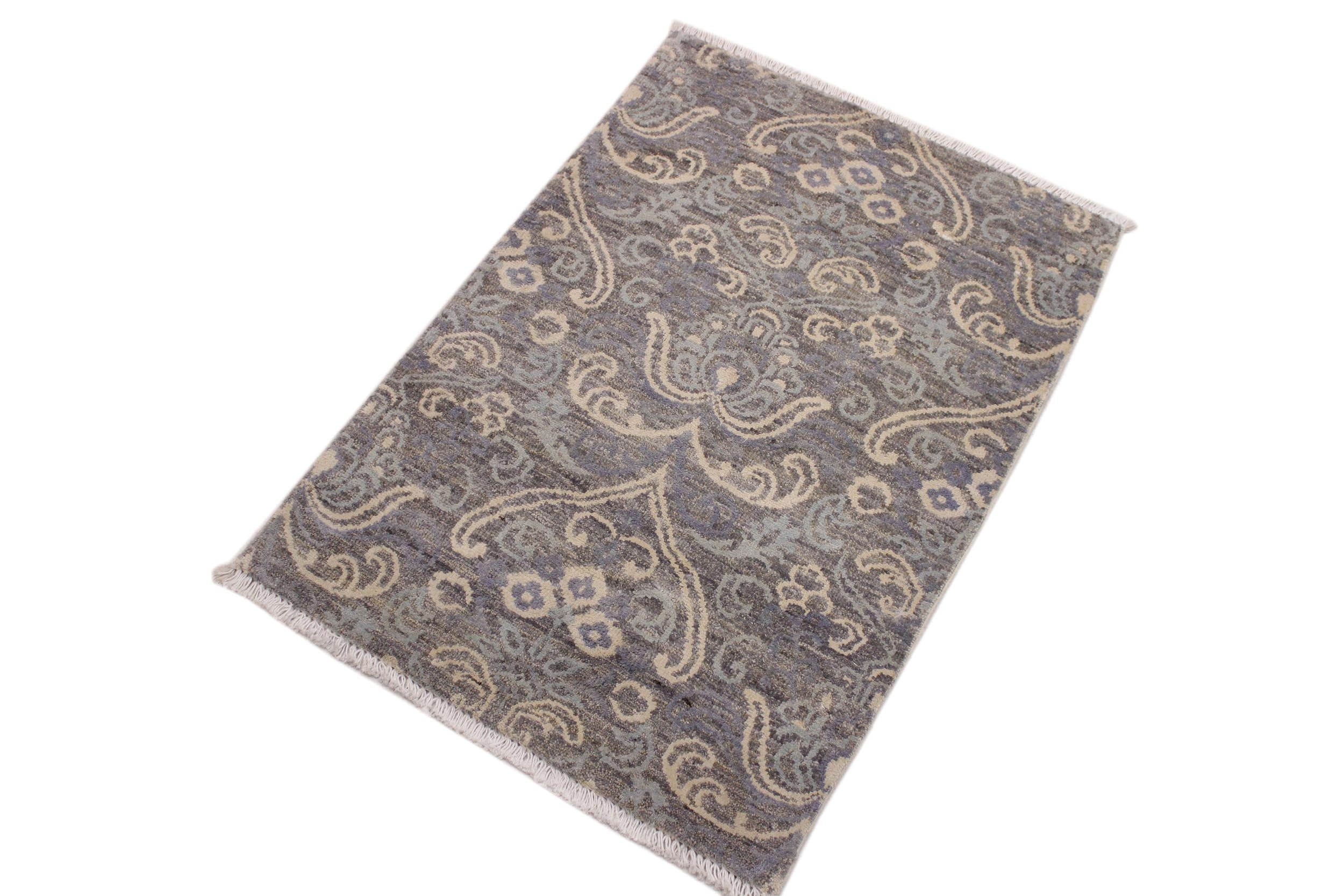 handmade Modern Kafkaz Gray Gray Hand Knotted RECTANGLE WOOL&SILK area rug 2' x 3'